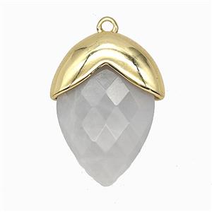 Whitegray Dye Jade Oval Pendant Copper Gold Plated, approx 18-24mm
