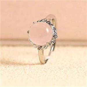 Pink Rose Quartz Copper Rings Platinum Plated, approx 10mm, 18mm dia