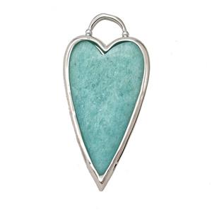 Natural Green Amazonite Heart Pendant Platinum Plated, approx 18-35mm