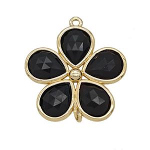 Natural Black Obsidian Flower Connector Gold Plated, approx 25mm