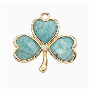 Green Amazonite Clover Pendant Heart Gold Plated, approx 18-20mm