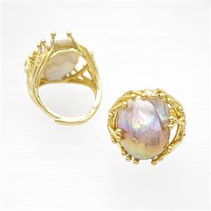 Baroque Style Pearl Rings Copper Adjustable Gold Plated, approx 15-25mm, 18mm dia