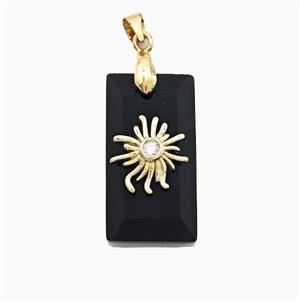 Black Obsidian Rectangle Pendant With Copper Sun, approx 13-25mm