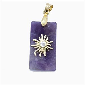 Purple Amethyst Rectangle Pendant With Copper Sun, approx 13-25mm