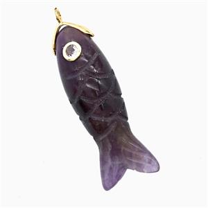 Purple Amethyst Fish Pendant Pave Zirconia, approx 13-40mm