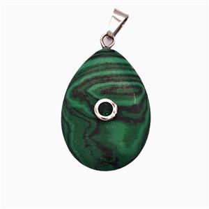 Synthetic Gemstone Malachite Teardrop Pendant Pave Zirconia, approx 18-25mm