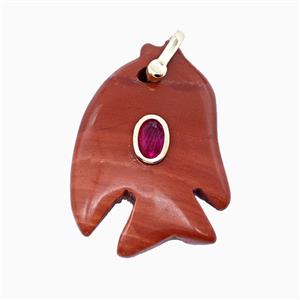 Red Jasper Fish Pendant Pave Zirconia, approx 25-30mm