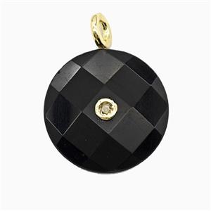 Black Obsidian Sun Pendant Pave Zirconia, approx 25mm