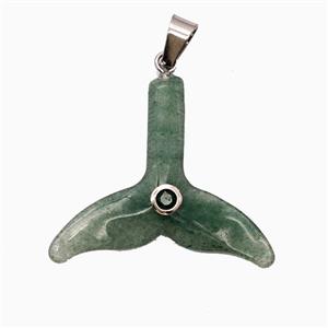 Green Aventurine Mermaid-Tail Pendant Pave Zirconia, approx 30-32mm