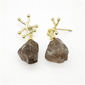 Smoky Quartz Stud Earrings Gold Plated, approx 13-16mm