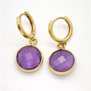 Purple Amethyst Copper Hoop Earrings Circle Gold Plated, approx 14mm, 14mm dia
