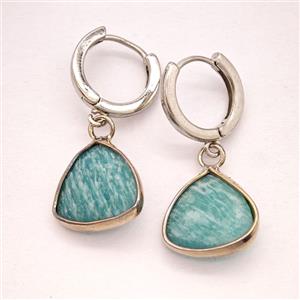 Green Amazonite Copper Hoop Earrings Triangle Platinum Plated, approx 14mm, 14mm dia
