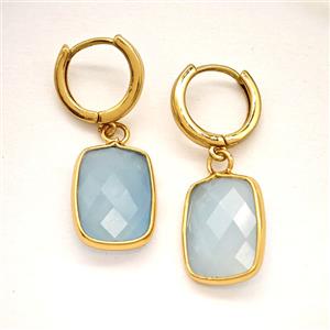 Blue Aquamarine Copper Hoop Earrings Rectangle Gold Plated, approx 12-16mm, 14mm dia