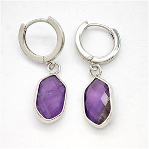Purple Amethyst Copper Hoop Earrings Prism Platinum Plated, approx 9-16mm, 14mm dia