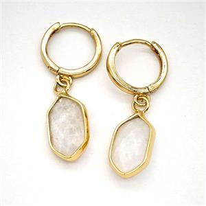 Clear Quartz Copper Hoop Earrings Prism Gold Plated, approx 9-16mm, 14mm dia