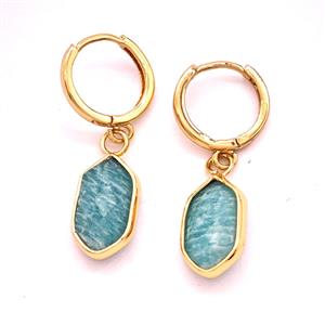 Green Amazonite Copper Hoop Earrings Prism Gold Plated, approx 9-16mm, 14mm dia