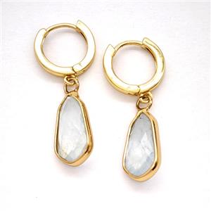 Blue Aquamarine Copper Hoop Earrings Teardrop Gold Plated, approx 9-16mm, 14mm dia