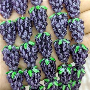 Lampwork Glass Grapes Beads Purple, approx 14-22mm