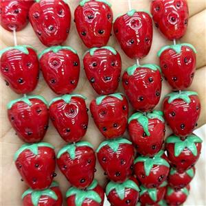 Lampwork Glass Strawberry Beads Red, approx 14-18mm