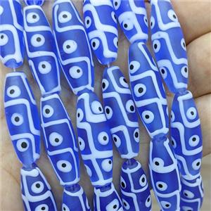 Tibetan Style Blue Lampwork Glass Rice Beads Evil Eye Matte, approx 11-32mm