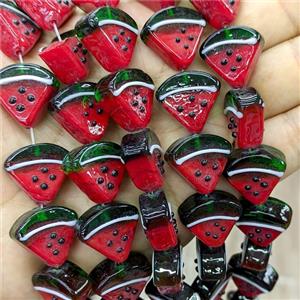 Lampwork Glass Watermelon Beads Slice Green Red, approx 19-20mm