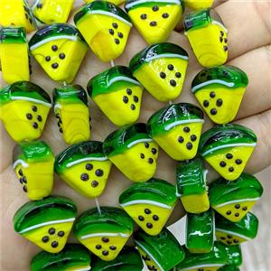 Lampwork Glass Watermelon Beads Slice Green Yellow, approx 19-20mm