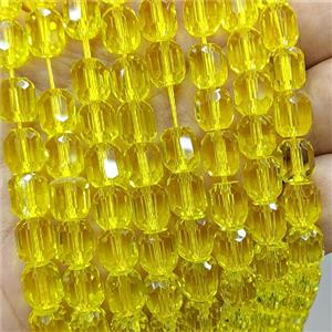 Yellow Crystal Glass Barrel Beads Faceted, approx 8-9mm, 44pcs per st