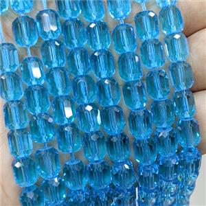 Aqua Crystal Glass Barrel Beads Faceted, approx 10-11mm, 38pcs per st