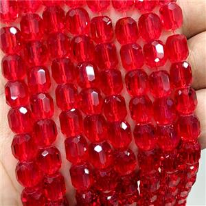 Red Crystal Glass Barrel Beads Faceted, approx 10-11mm, 38pcs per st