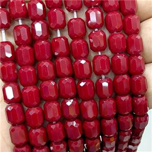 Red Jadeite Glass Barrel Beads Faceted, approx 8-9mm, 44pcs per st