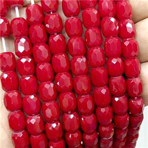 Red Jadeite Glass Barrel Beads Faceted, approx 8-9mm, 44pcs per st