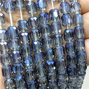 Chinese Crystal Glass Barrel Beads Grayblue Electroplated Faceted, approx 8-9mm, 44pcs per st