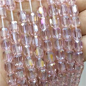 Pink Crystal Glass Barrel Beads Faceted Electroplated, approx 10-11mm, 38pcs per st