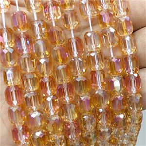 Orange Crystal Glass Barrel Beads Faceted Electroplated, approx 8-9mm, 44pcs per st
