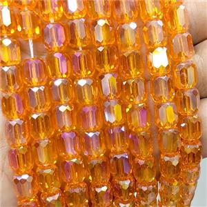 Orange Crystal Glass Barrel Beads Faceted Electroplated, approx 8-9mm, 44pcs per st