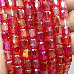 Red Crystal Glass Barrel Beads Faceted Electroplated, approx 10-11mm, 38pcs per st