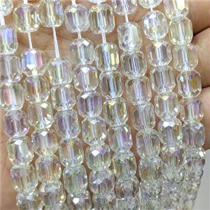 Clear Crystal Glass Barrel Beads Faceted Electroplated, approx 8-9mm, 44pcs per st