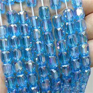 Blue Crystal Glass Barrel Beads Faceted Electroplated, approx 8-9mm, 44pcs per st