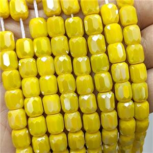 Yellow Jadeite Glass Barrel Beads Faceted Electroplated, approx 8-9mm, 44pcs per st
