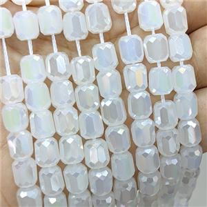 White Jadeite Glass Barrel Beads Faceted Electroplated, approx 10-11mm, 38pcs per st