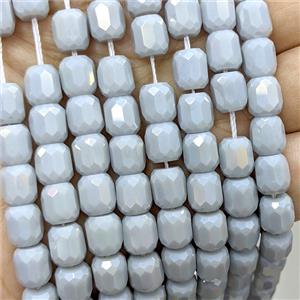 Gray Jadeite Glass Barrel Beads Faceted Electroplated, approx 10-11mm, 38pcs per st
