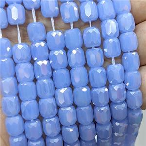 Blue Jadeite Glass Barrel Beads Faceted Electroplated, approx 8-9mm, 44pcs per st