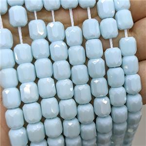 Blue Jadeite Glass Barrel Beads Faceted Electroplated, approx 8-9mm, 44pcs per st