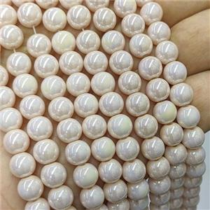 Peach Jadeite Glass Beads Smooth Round Electroplated, approx 8mm