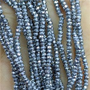 Hematite Beads Faceted Rondelle Platinum Plated, approx 1.5x3mm