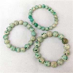 Natural River Jasper Bracelets Green Dye Smooth Round Stretchy, approx 12mm