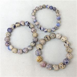 Natural River Jasper Bracelets Purple Dye Smooth Round Stretchy, approx 12mm