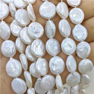 Baroque Style White Pearl Coin Beads, approx 12-14mm