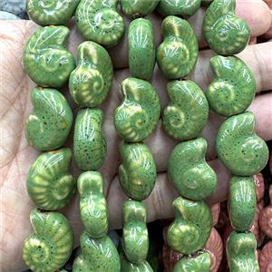 Porcelain Beads Green Spiral Shell, approx 18-22mm