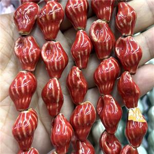 Porcelain Beads Oyster Shell Red, approx 15-22mm
